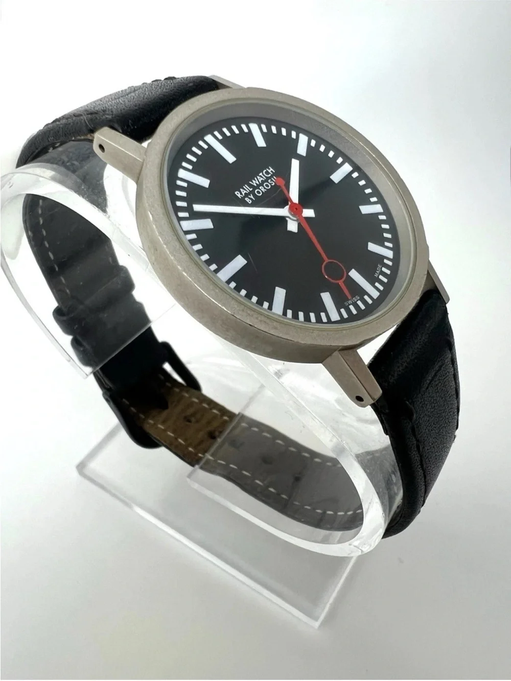 Rail Watch by Orosil Black Dial Leather Strap Watch